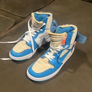Off-White x Jordan 1 Retro OG 'UNC' High Top Sneakers sz 7.5/38.5